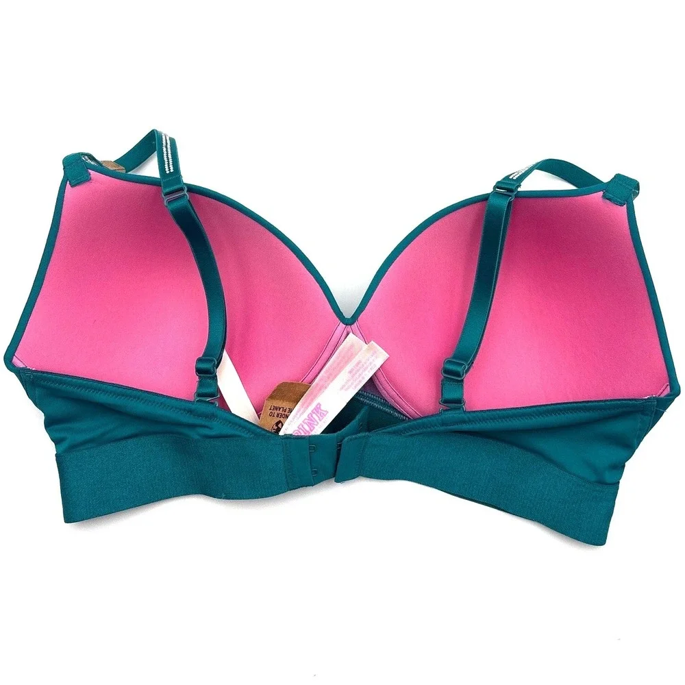 Victoria's Secret PINK Wear Everywhere Wireless Bra Teal Rhinestone Sparkle 36D